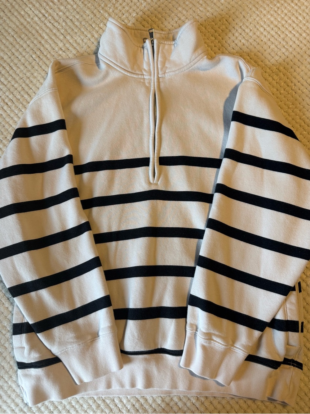 Abercrombie & Fitch Cream Half-Zip Sweater with Black Stripes